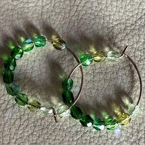 Elegant Green Beaded Hoop Earrings